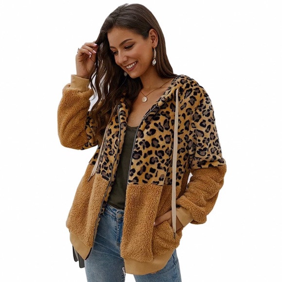 Jackets & Blazers - Leopard Sherpa Zip Front Jacket